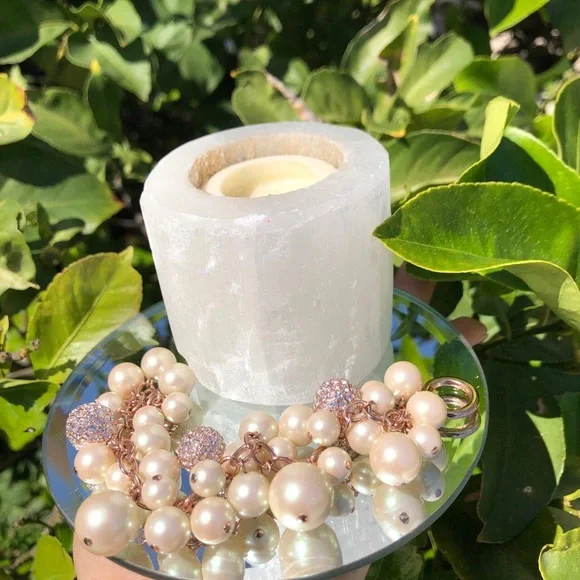 Carolee Elegant Pearl and Champagne Pink Gold Charm Pave Gloves Bracelet - Picture 3 of 7